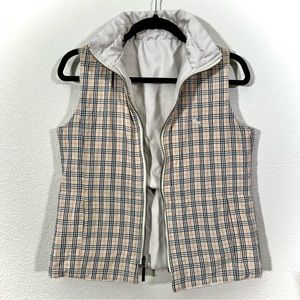 L Vintage Burberry vest reversible nova plaid cream golf